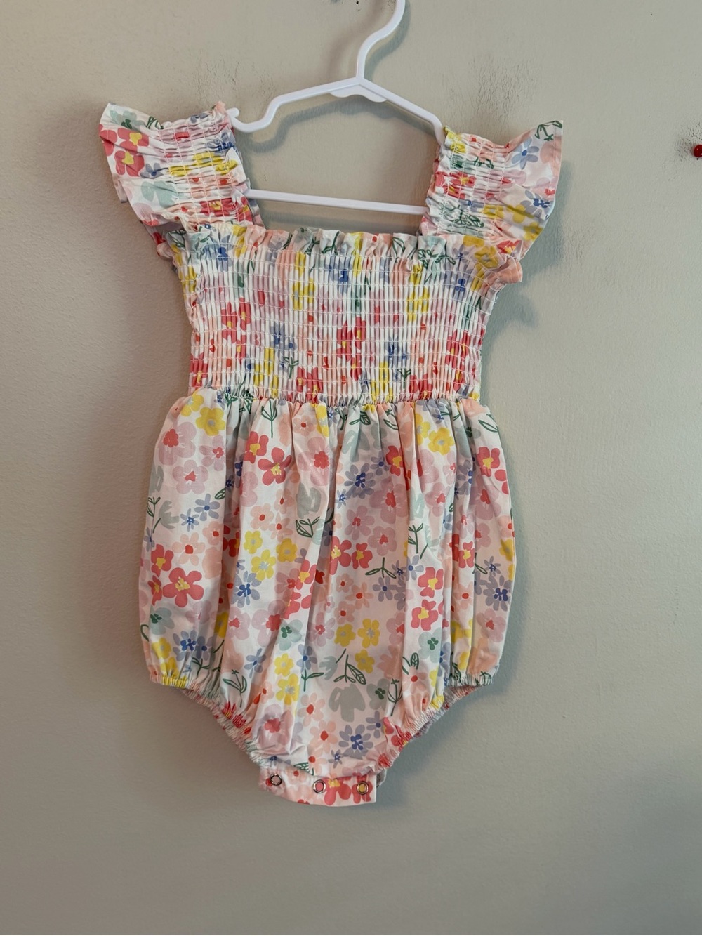 Stitchy Fish Smocked Floral Bubble in Pastel Pink & Yellow